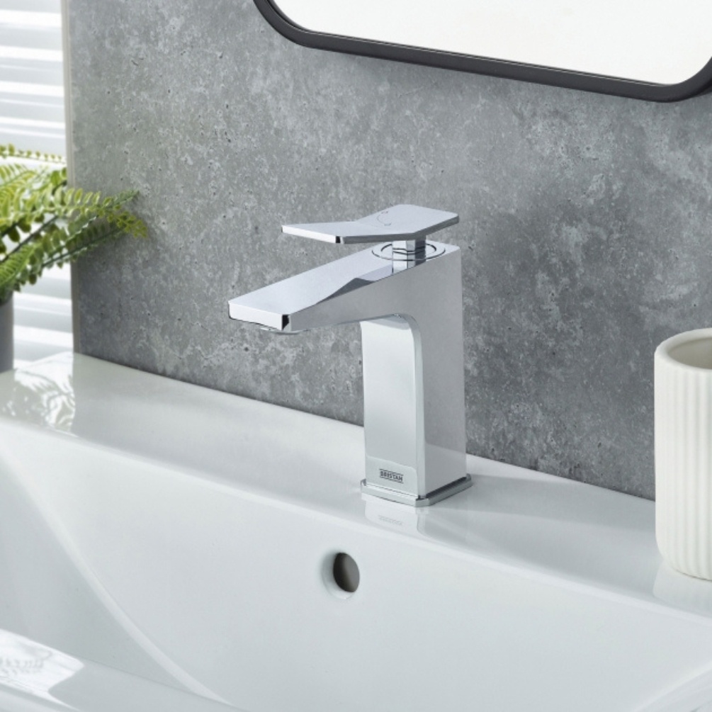Lifestyle image of the Bristan Tangram Chrome Basin Mixer Tap & Click-Clack Waste mounted on a basin